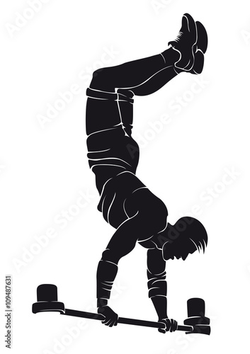 Sporty man doing street workout exercise. Handstand. Vector illustration.