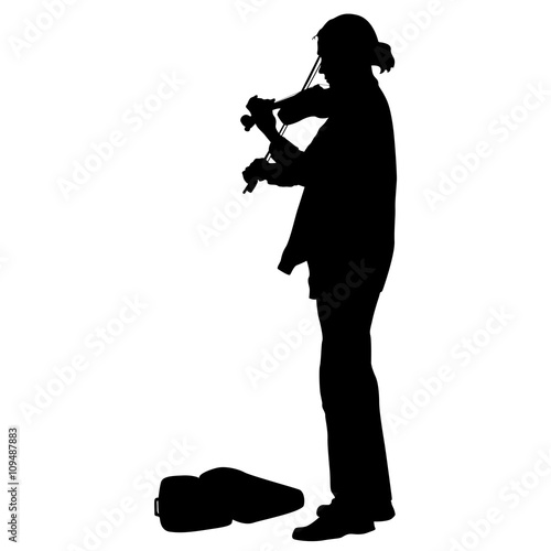 Silhouette street violinist on white background. Vector illustra