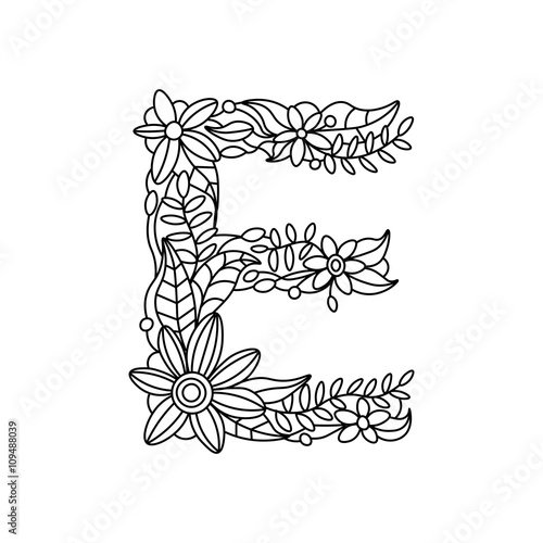 Letter E coloring book for adults vector