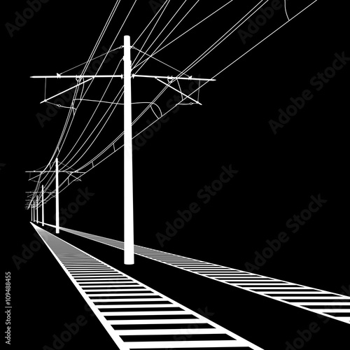 Railroad overhead lines. Contact wire. Vector illustration.