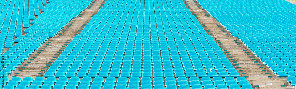 Naklejka premium Pattern empty turquoise blue plastic grandstand seats with number