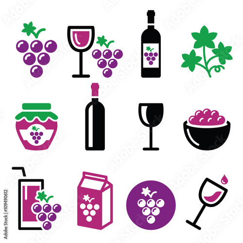 
	
Grapes, wine - food and beverages icons set 
 