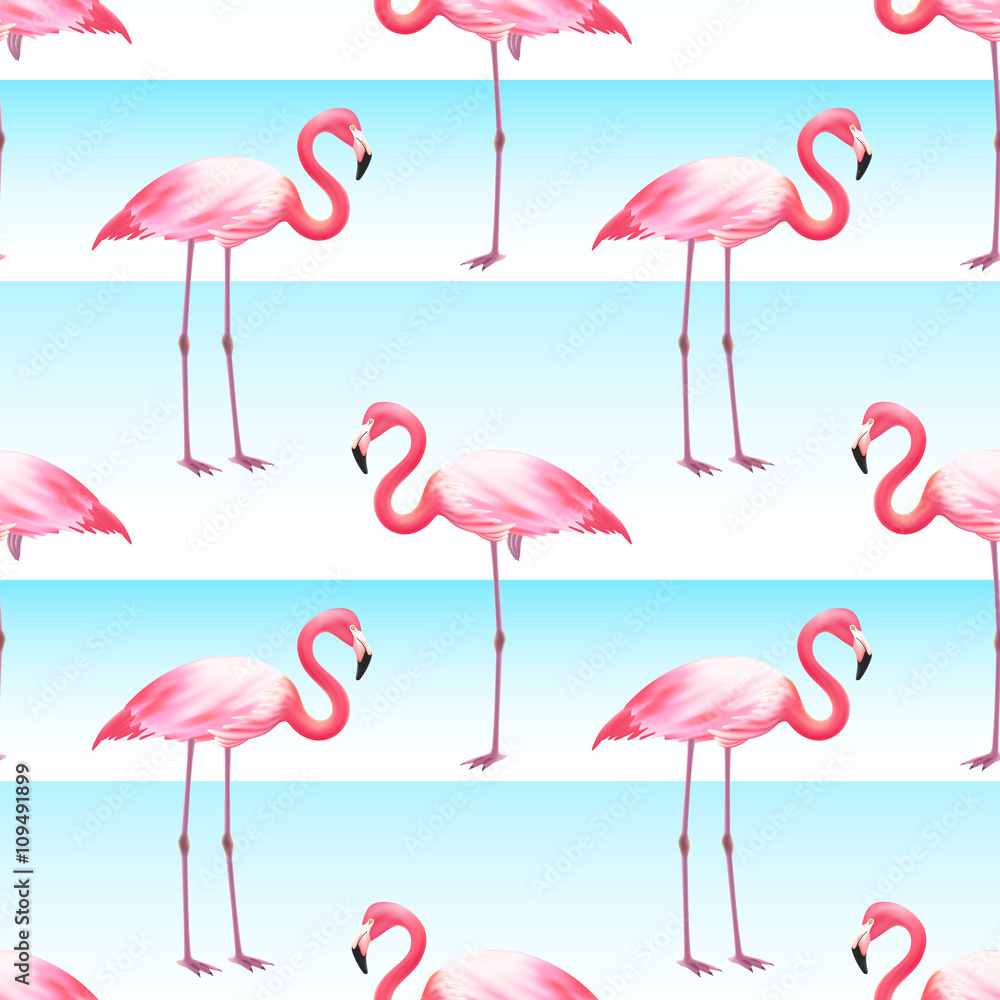 Obraz premium Pink Flamingo Seamless Horizontal Stripes Pattern 