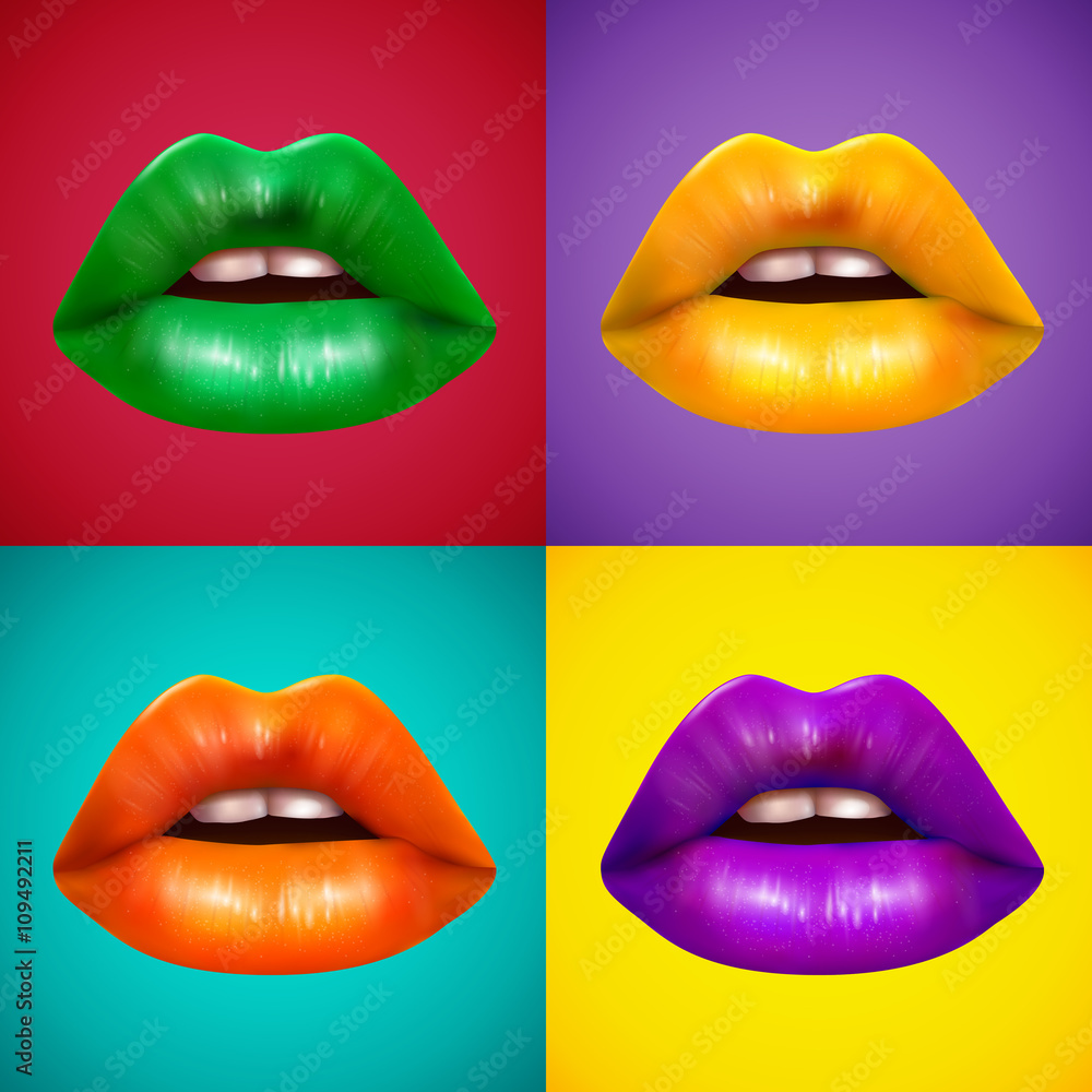 Bright Colored Lips 4 Icons Poster Bright Colored Lips 4 Icons Poster