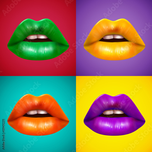 Bright Colored Lips 4 Icons Poster