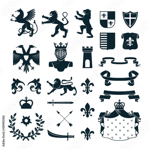 Heraldic Symbols Emblems Collection Black 