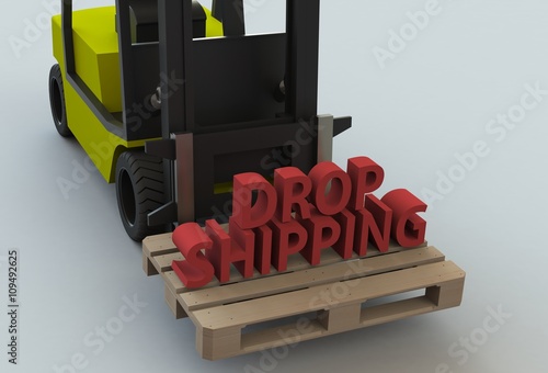 DROP SHIPPING, message on wooden pillet with forklift truck, 3D rendering photo