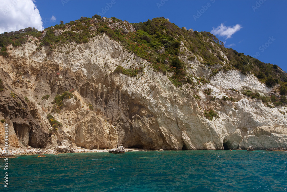 Blue caves along the shore of Zakynthos 