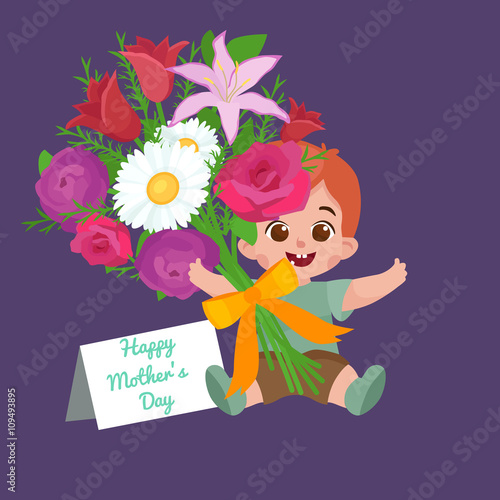 Vector illustraion greeting cart baby boy Happy Mothers Day