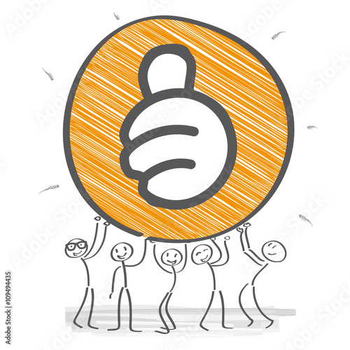 Strichmännchen-Team hält motivierendes Schild