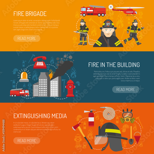 Firefighters Brigade Flat Banners Webpage Design