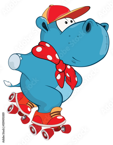  Illustration of a Cute Hippo. Cartoon Character