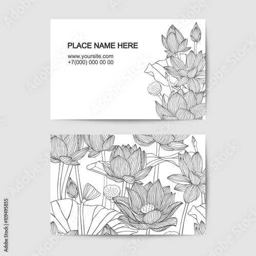 visiting card template with lotus flowers