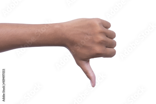 hand showing thumbs down isolated on white background