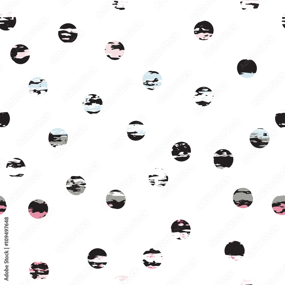 Cute vector geometric seamless pattern. Brush strokes. Polka dots and blots. Hand drawn grunge texture. Abstract forms. Endless texture can be used for printing onto fabric or paper Cute vector geometric seamless pattern. Brush strokes. Polka dots and blots. Hand drawn grunge texture. Abstract forms. Endless texture can be used for printing onto fabric or paper