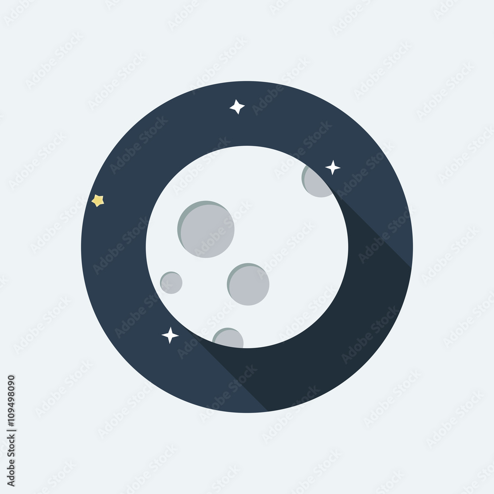 Moon flat design icon. Moon vector. Moon with dark night and star ...
