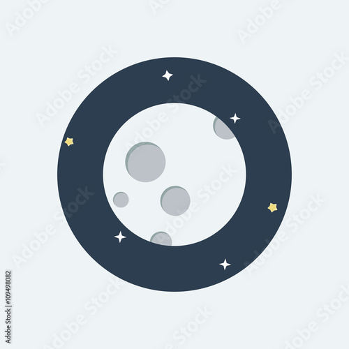 Moon flat design icon. Moon vector. Moon with dark night and star background. Lunar vector Illustration.  Full Moon. photo