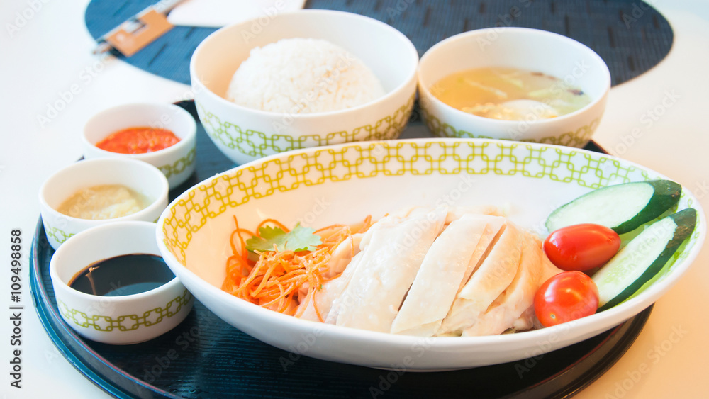 Rice steamed with chicken soup, singapore Rice steamed with chicken soup, singapore