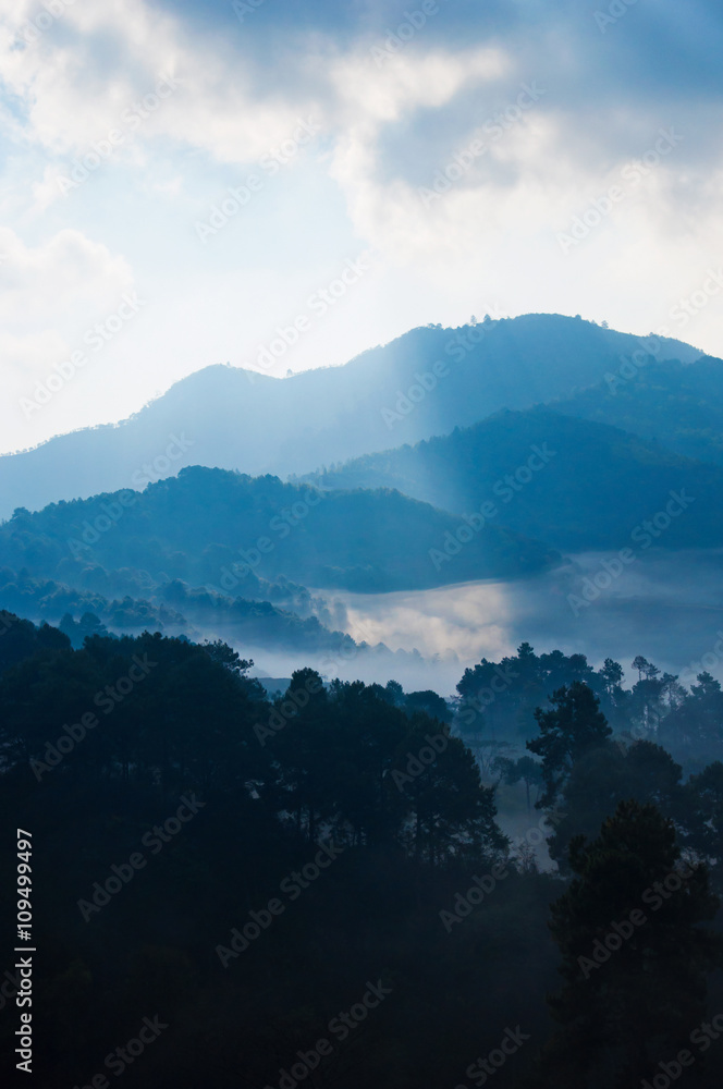 Mountain with mist landscape in the morning, Doi Ang Khang, Thai Mountain with mist landscape in the morning, Doi Ang Khang, Thai