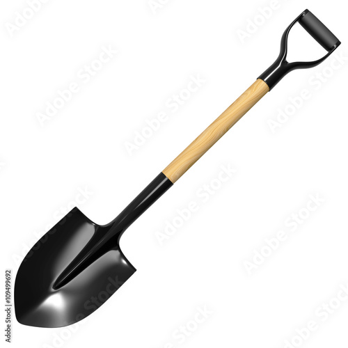 Shovel with wood handel 3d illustration
