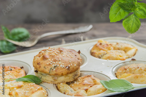 Potato muffins with chicken,cheese and Basil
