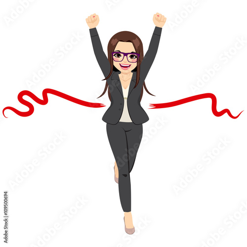 Illustration of beautiful businesswoman winner in business race competition success concept