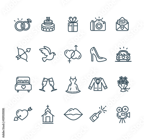 Wedding Icon Set. Vector