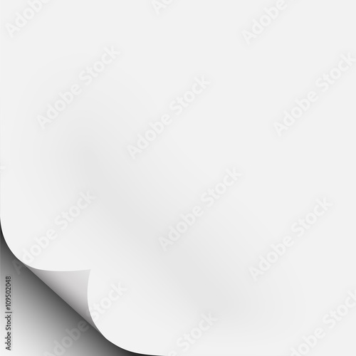 White piece of paper with corner fold, curl with shadow