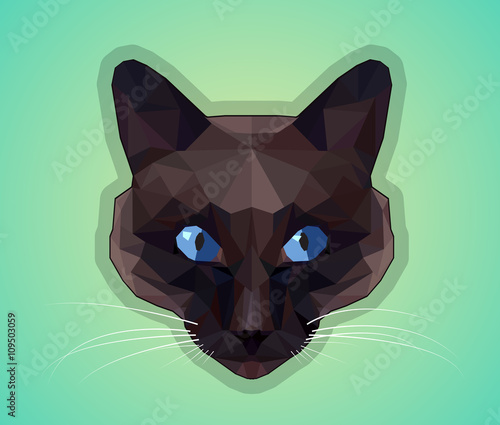 Dark cat with blue eyes - polygonal style.