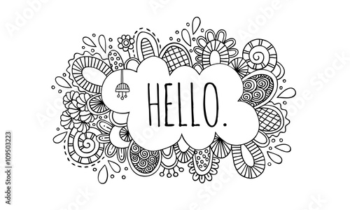 Hello Doodle Vector Lineart Black & White