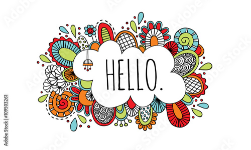 Hello Doodle Vector Lineart Bright Colours