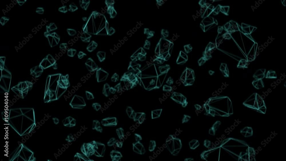 Seamless looping 3D animation of falling wireframe pieces including alpha matte Seamless looping 3D animation of falling wireframe pieces including alpha matte