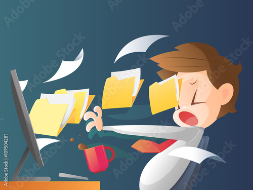 Businessman working overtime late night in office