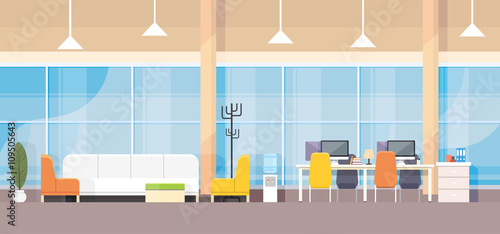 Modern Bank Office Interior Workplace Desk Flat Design