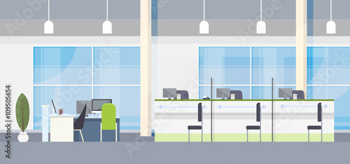 Modern Bank Office Interior Workplace Desk Flat Design