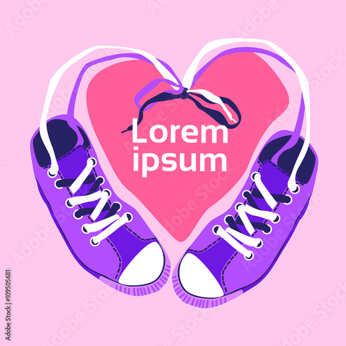 Sneaker Pair Lace Make Heart Shape With Copy Space Training Shoe Foot Wear