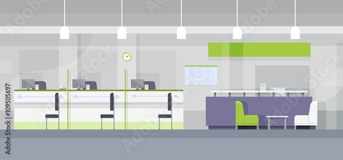 Modern Bank Office Interior Workplace Desk Flat Design