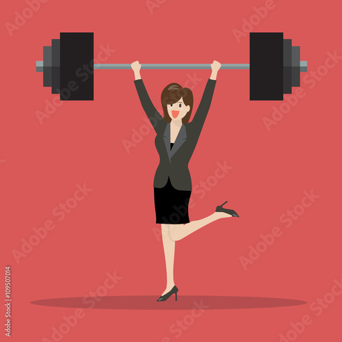 Business woman lifting a heavy weight