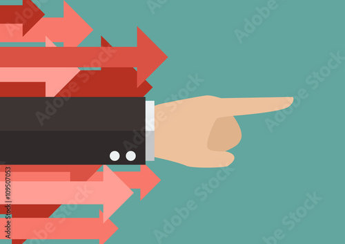 pointed the finger with group of arrows in the same direction