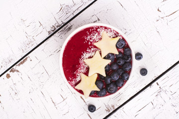 Homemade smoothie with apple and blueberry
