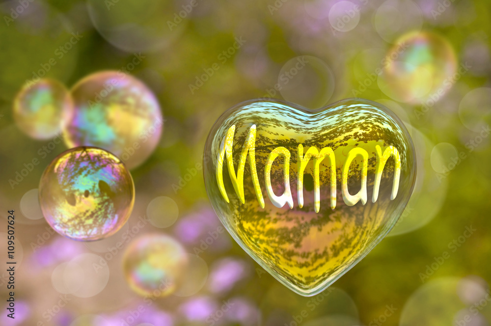 Foto de Maman écrit dans sur une bulle en forme de coeur, concept Fête des Mères do Stock
