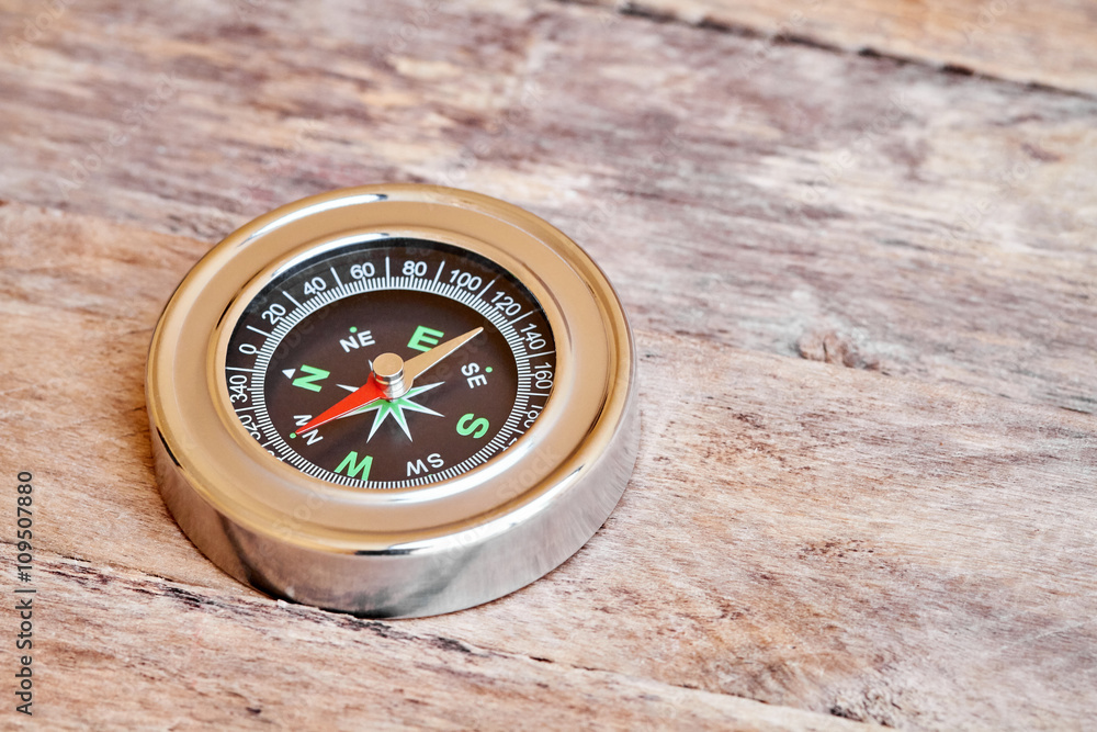 Compass on the wooden table Compass on the wooden table