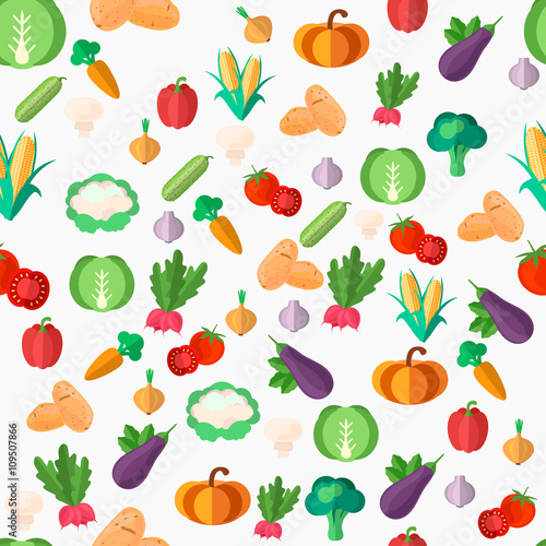Fototapeta Naklejka Na Ścianę i Meble -  Flat vegetables seamless pattern. Vector flat Illustrations for web, print and textile