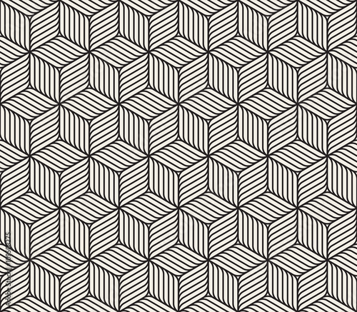 Vector Seamless Black And White Cube Shape Lines Geometric Pattern