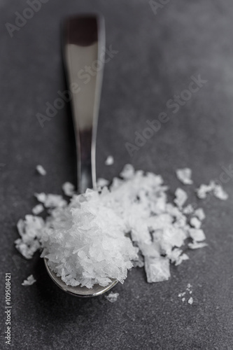 Maldon sea salt flakes on spoon photo