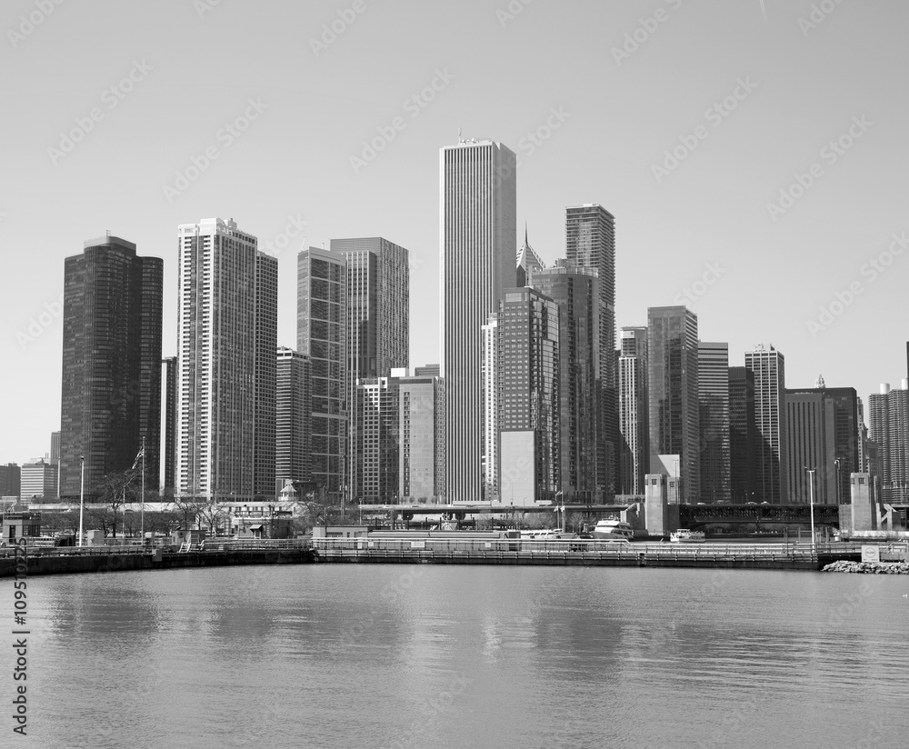 Black and white cityscape of Chicago