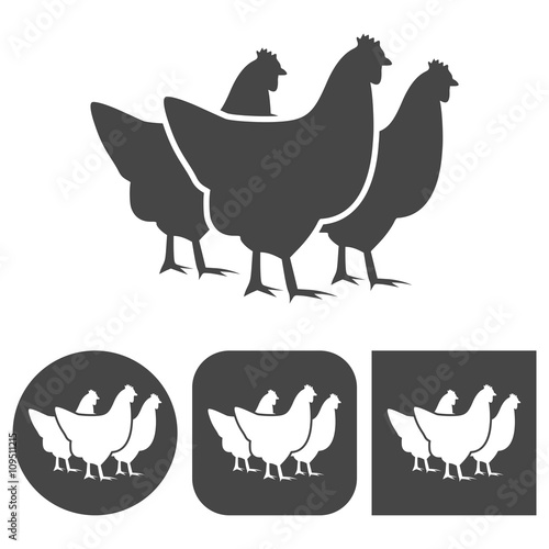 Vector chicken silhouette icons set