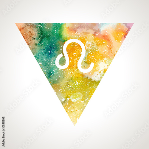 Leo zodiac sign on watercolor triangle background. Astrology symbol