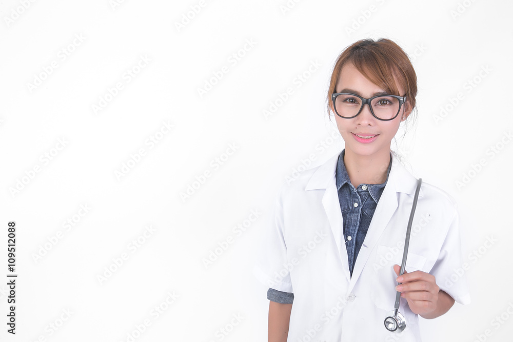 medical doctor woman with stethoscope. on white background. medical doctor woman with stethoscope. on white background.