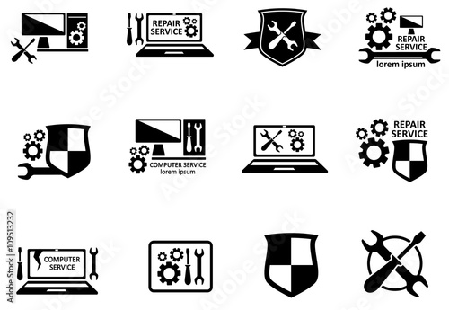 computer service and repair symbols set